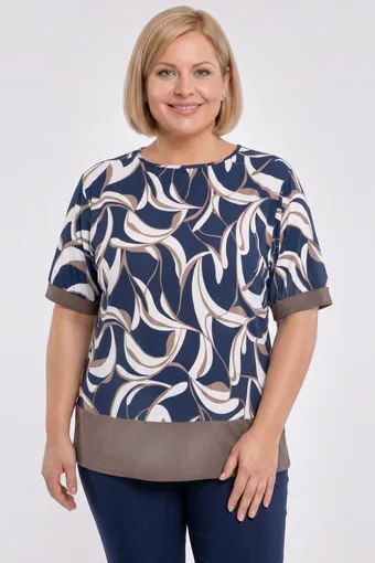 Tamnoplava bluza s bijelim i bež uzorcima